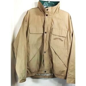 Field & Stream Barn Style Coat Men's Large Beige Canvas Zip & Snap Closure VTG